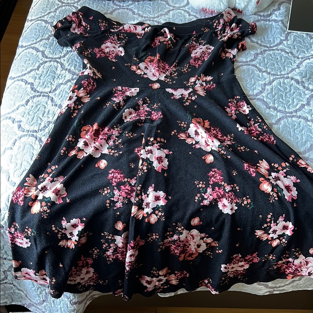 Torrid Pink and Black Pleated Sundress with Flutter Sleeves